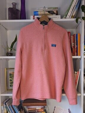 LL Bean Men's Lakewashed Salmon Double-Knit Quarter-Zip Pullover Pink Size Small